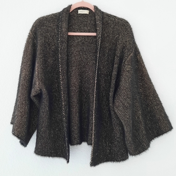 Anthropologie Sleeping On Snow Fuzzy Cropped Metallic Cardigan - Picture 1 of 6
